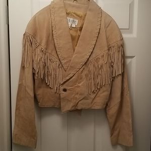 Beige western style suede leather jacket